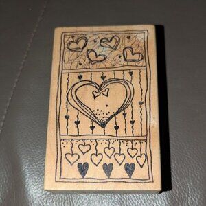 NEW Magenta Vintage Wooden Heart Collage Large Collage Wood Mounted Rubber Stamp